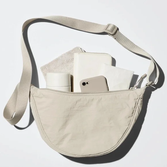 Uniqlo Beige Crescent Nylon Round Bag🥠 - Picture 4 of 15